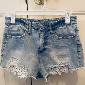 Wild Fable Denim Shorts, Distressed, Lace Cutouts.